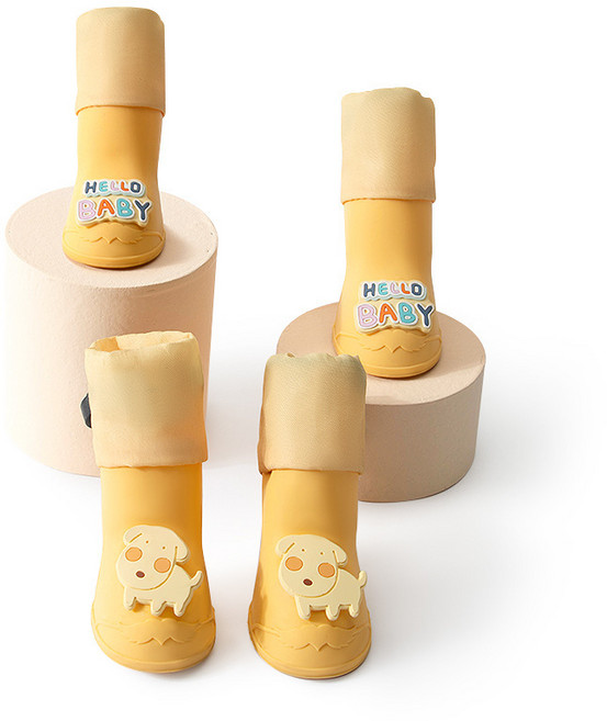 하이탑 반려동물 실리콘 레인부츠 소형견 외출용 미끄럼방지 내마모 방수 강아지 신발 테디 발커버, 노란색 4개