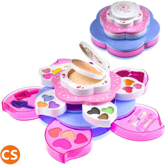 [HOLIDAY DEAL] 핑크 플라워 어린이 화장품 메이크업 팔레트 세트 역할놀이 어린이 화장품 크리스마스 조카 선물, 1개