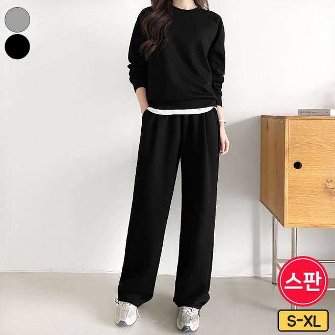 여리진 여성용 상하의세트! 핀턱 와이드팬츠 조거/와이드 투웨이+라운드 맨투맨 트레이닝 세트 빅사이즈까지