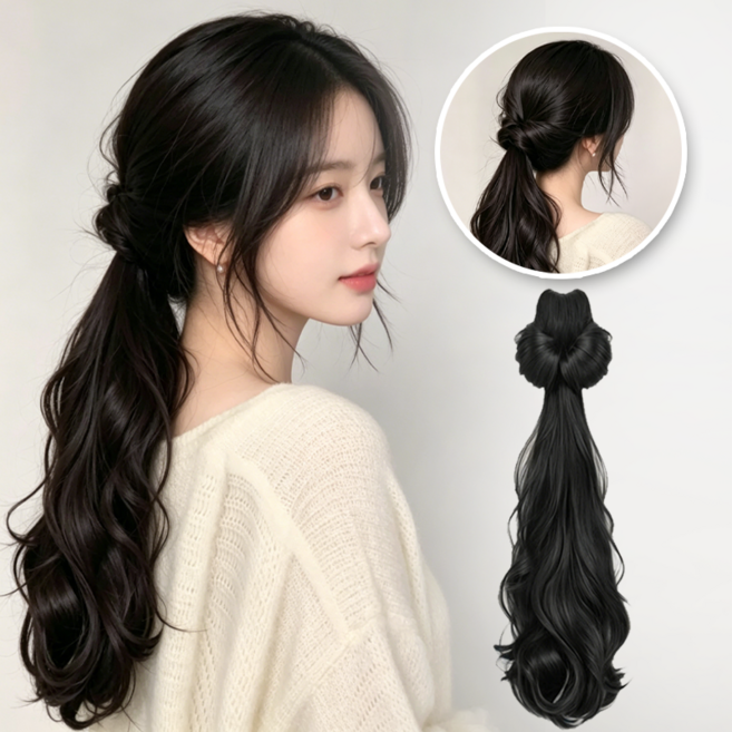 Norah 여성 패션 자연스러운 포니테일 가발, 1개, 네이처 블랙