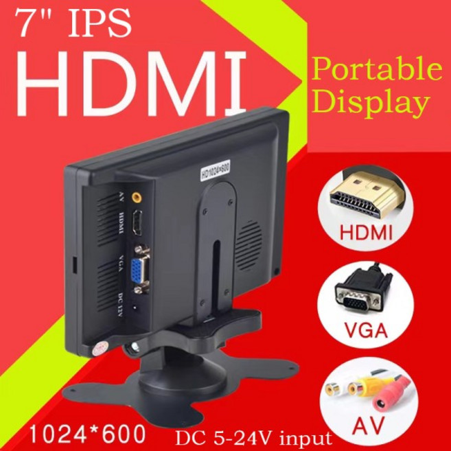 라스베리 파이 HDMI 호환 VGA D-SUB 반전 카메라 용 7 인치 IPS 휴대용 디스플레이 HD 1024x600 화면 AV CC