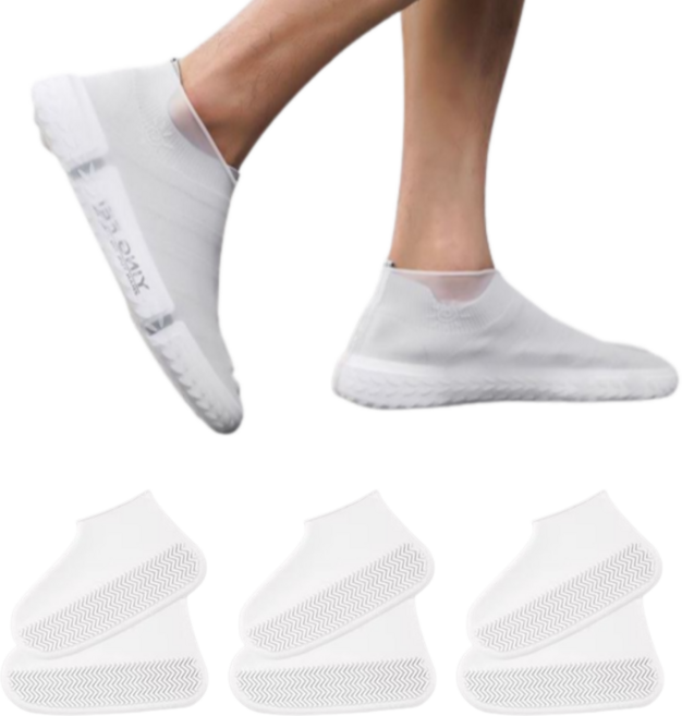 코일리룸 신발 방수 커버 레인 운동화 실리콘 덧신, 화이트m, 3개