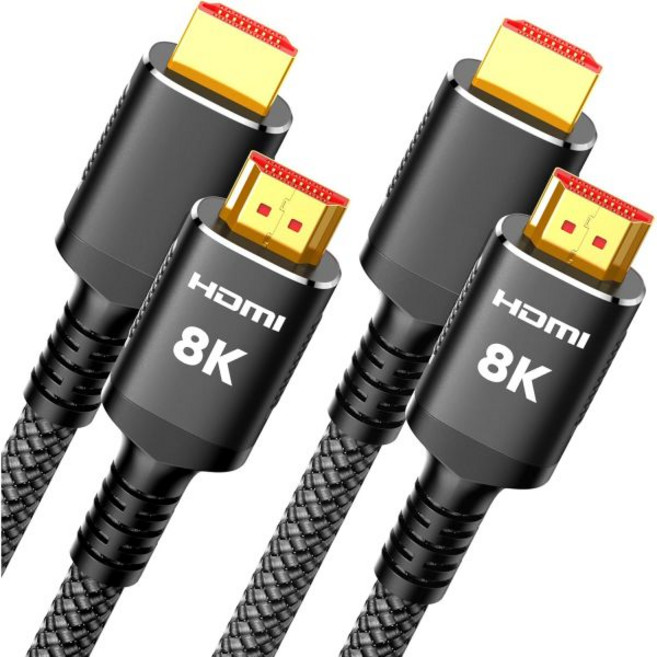 스노우키즈 10K 8K 인증 HDMI 2.1 케이블 10FT 2팩 48Gbps 초고속 땋은 코드 8K@60Hz 4K@120Hz HDCP 2.2&2.3 eARC 다이내믹, 10 feet, Black