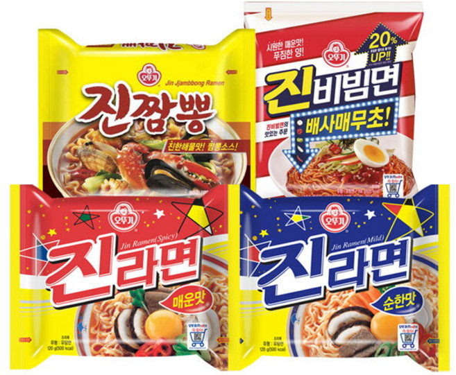 [오뚜기] 진진비짬 진라면 매운맛 5개 + 진라면 순한맛 5개 + 진비빔면 4개 + 진짬뽕 4개, 18개