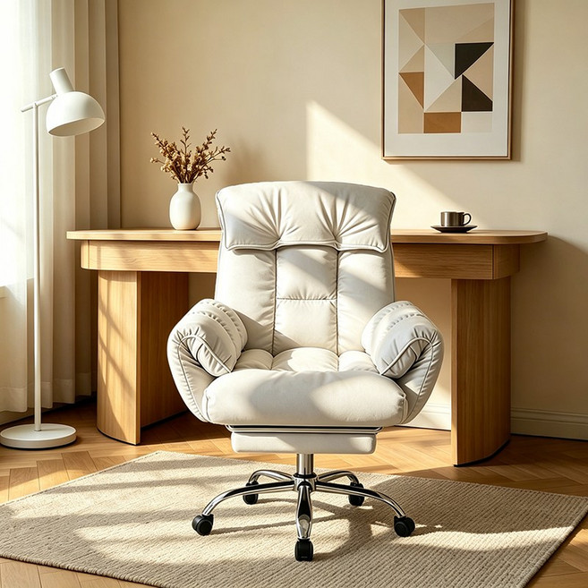 컴퓨터의자 대형 리클라이너쇼파 발받침 1인용 럭셔리 각도 조절 360도 회전 게이밍용 사무용, 흰색