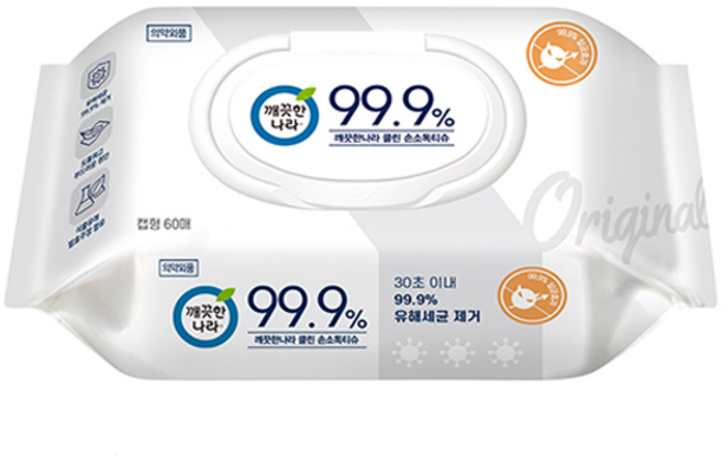 깨끗한나라 99.9% 클린 손소독티슈 60매 캡형, 10세트