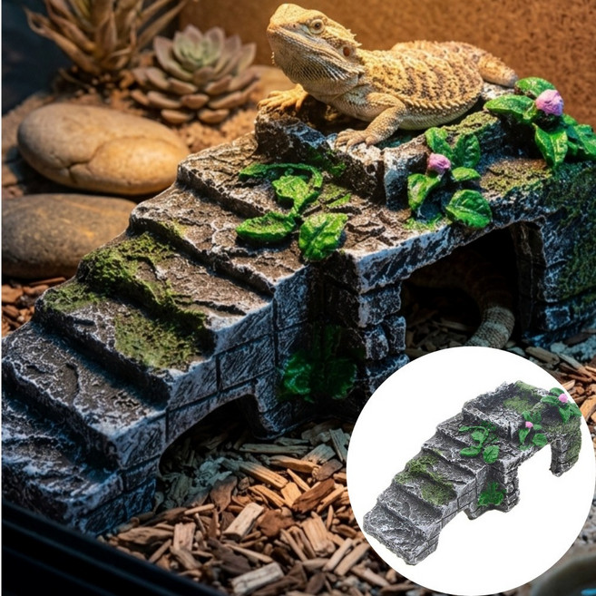 뮤젠트 거북이 파충류 계단 쉼터 은신처, 1개, 그레이