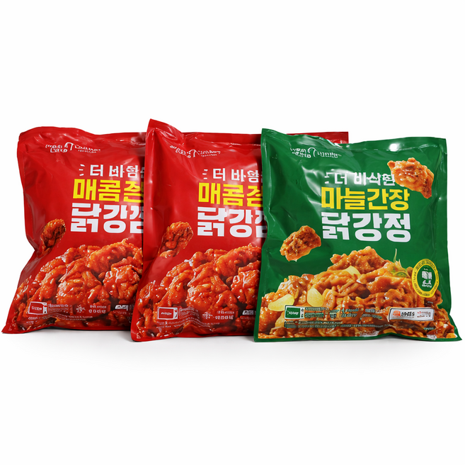 멕시카나 더 바삭한 순살 닭강정 매콤달콤2팩 + 마늘간장 1팩, 500g