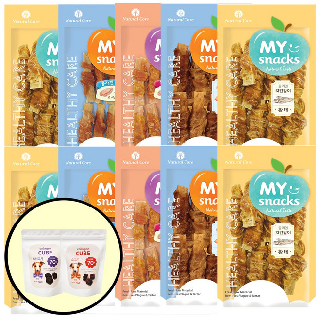 네츄럴코어 강아지 콜라겐 치킨말이껌X10개+콜라겐큐브100g, 53g, 10개, 치킨말이혼합x10개+콜라겐큐브100g