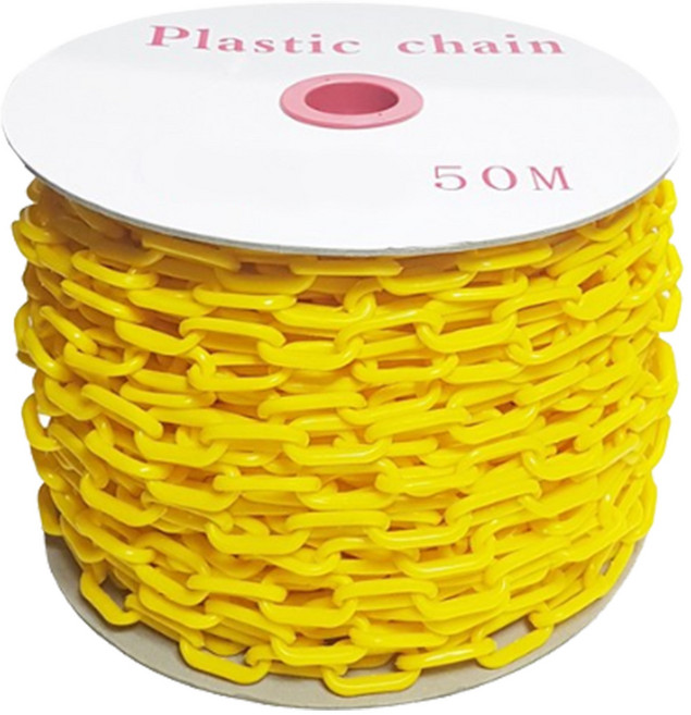 플라스틱 체인 사슬 진입금지 주차금지 통제줄 안전선 라인 대용량 50M 롤, 플라스틱체인 소 50M-노랑, 1개