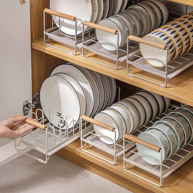 오틀리 우드감성 손잡이 그릇 접시정리대 물받침포함, 크림, 1개