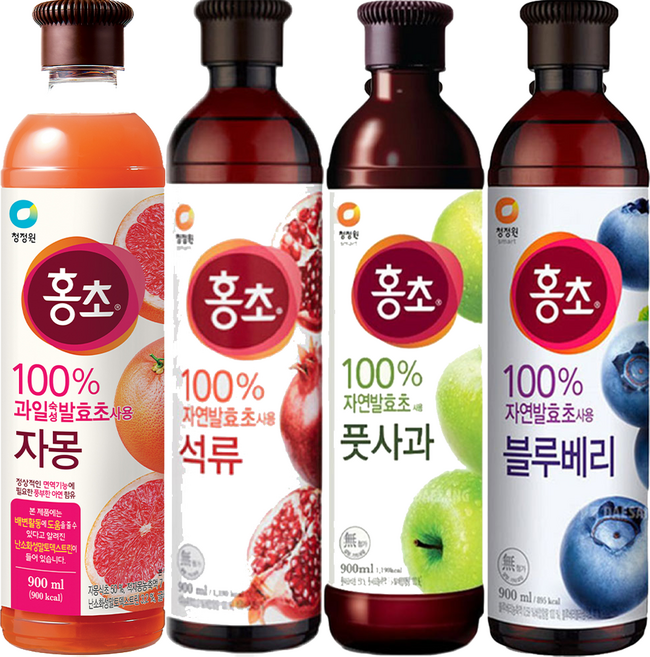 청정원 홍초 900ml 자몽 + 석류 + 풋사과 + 블루베리 각 1개씩 총 4개, 3.6L, 5개