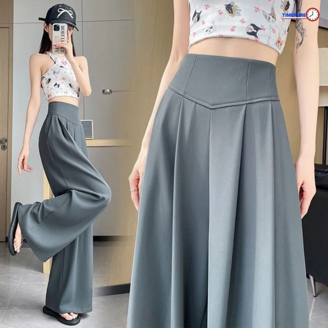 봄 여름 여성 하이웨이스트 바지 슬랙스 통풍성 루즈핏 드레이프 와이드 플레어 롱 팬츠