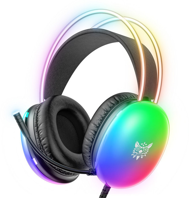 ONIKUMA 유선 게이밍 헤드셋 3D RGB 가상 7.1 usb RGB 노이즈캔슬링 마이크 X25, 블랙