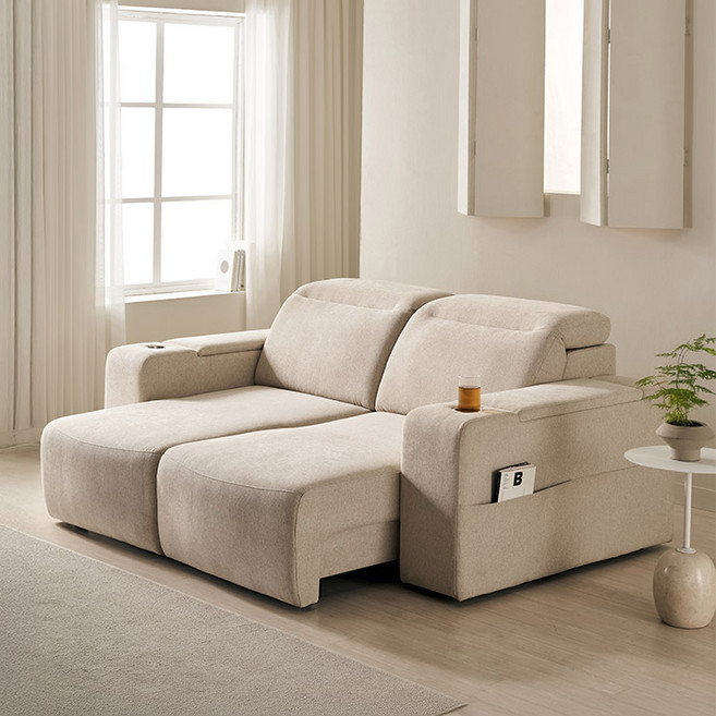 삼익가구 레스트인 헤드틸팅 모션 확장형 슬라이딩 홈바형 리클라이너 소파, 라이트베이지