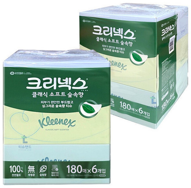 크리넥스 클래식 소프트 숲속향 180매 6각 x2개 (총12각), 2개