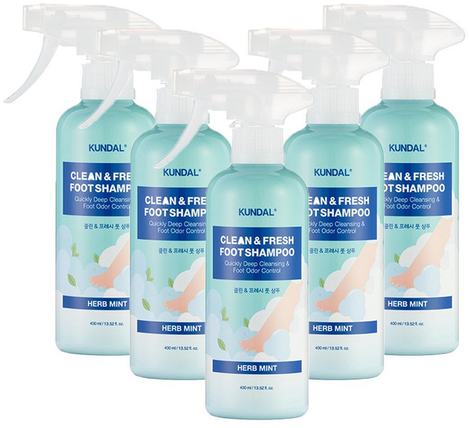 쿤달 클린 앤 프레시 풋 샴푸 허브민트향, 5개, 400ml