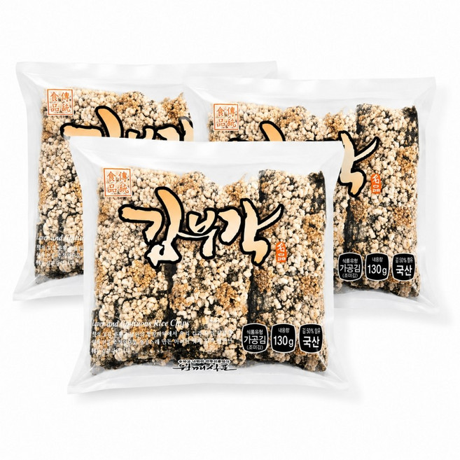 남원 월매식품 김부각 130g(12장) 3봉지 바삭바삭 고소한 영양반찬, 3개