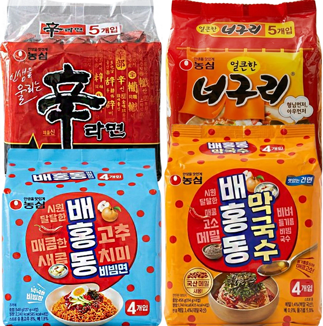 신라면 5입+너구리 5입+배홍동 4입+배홍동막국수 4입, 18개