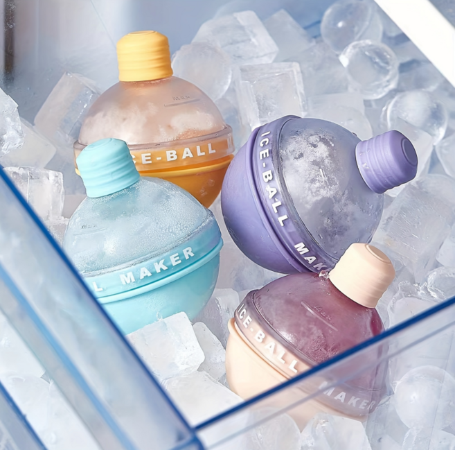 위스키용 원형 얼음틀 실리콘 전구형 얼음볼 메이커 4종 세트, 4개, 블루1P+핑크1P+퍼플1P+옐로우1P