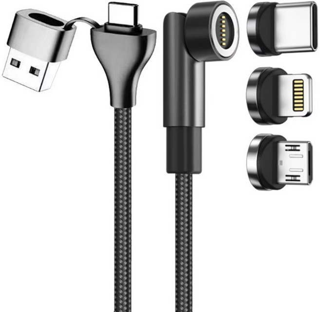호환 360 도 100W 대용량 마그네틱 USB C 충전 케이블 안드로이드아이폰용 A 마이크로 5 인 1, 5 IN 1 1M, 1개