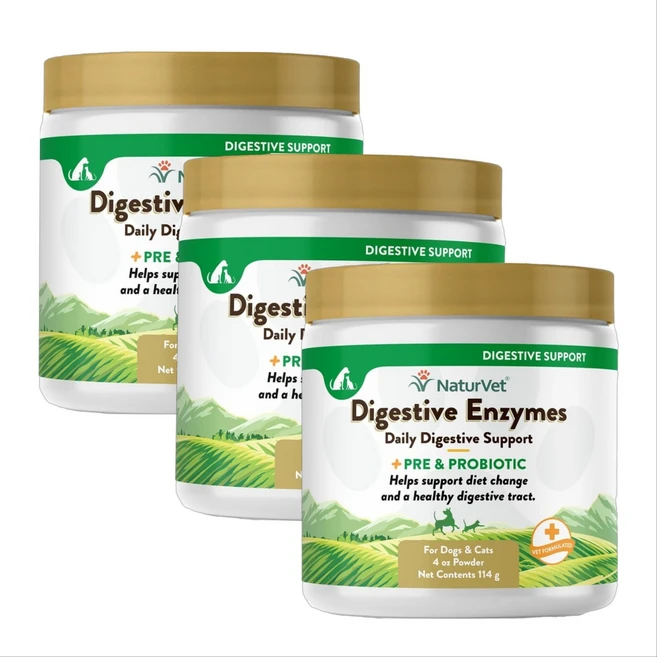 네이처벳 NaturVet 강아지 고양이 소화효소 프로바이오틱 및 프로바이오틱 114g 3통 - 쿠팡