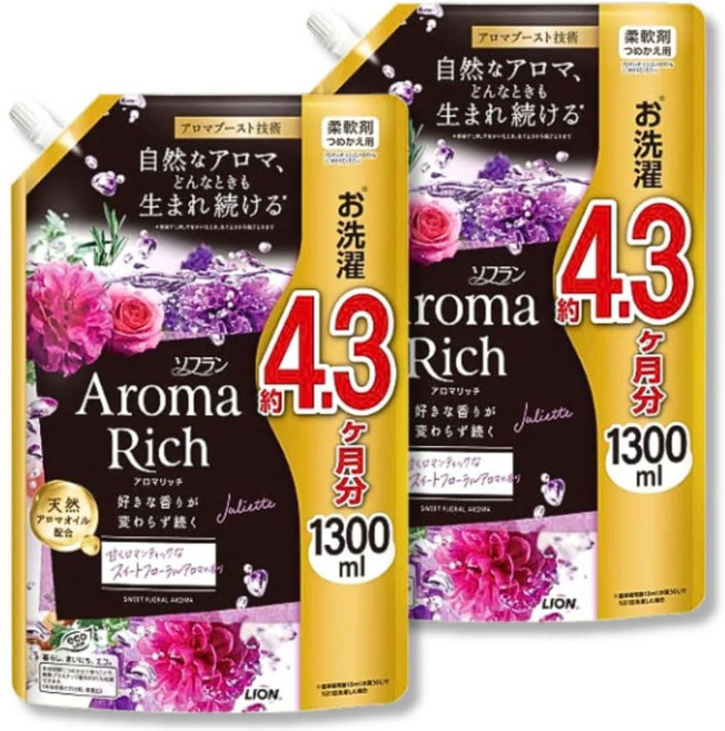 소후란 아로마리치 섬유유연제 대용량 줄리엣, 2개, 1300ml