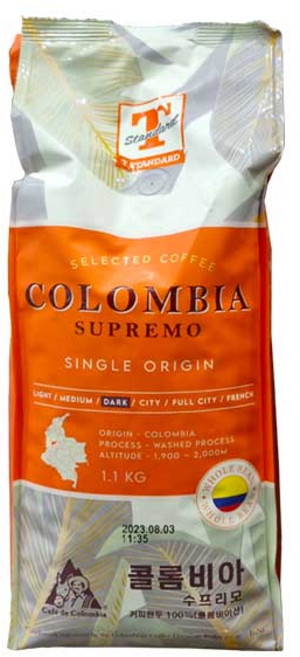 커피원두 T스탠다드 콜롬비아 수프리모 1.1kg, 1개입, 1개