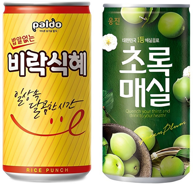 팔도 밥알없는 비락식혜 175ml 30캔 +웅진 초록매실 180ml x 30캔, 60개