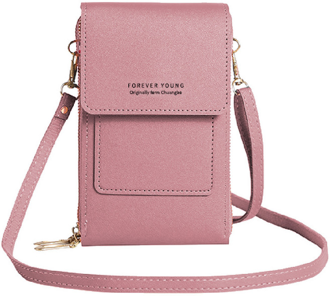 可觸控手機側背包 手機包 手機背帶 手機袋 手機斜背包, 1個, 藕色