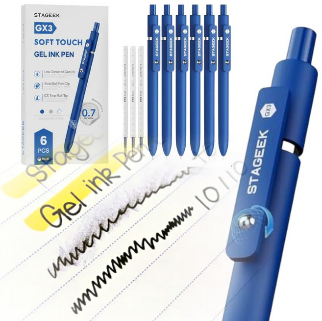STAGEEK 퀵드라이 왼손잡이펜 블랙 젤펜 매끄러운 볼펜, 1세트, 블루(6pcs+3)