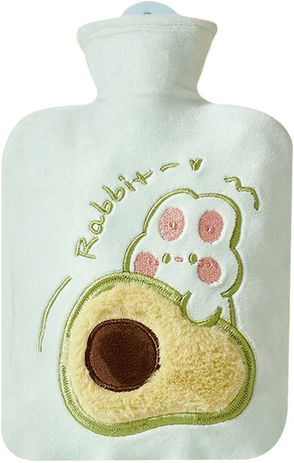 토리모 보온 물주머니 찜질팩 + 극세사커버 실리콘 온수팩 보냉, 토끼아보카도2L(L)