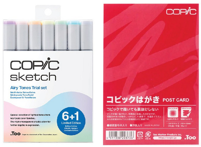 日本 COPIC SKETCH 麥克筆 套組 6+1 淺色明亮組 附空白明信片, 6色, 1個裝
