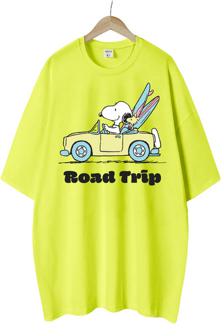 엠제이스타 피너츠 라이센스 여성 자동차여행 반팔 루즈핏 롱 프린팅 캐릭터 티셔츠 오버핏 반팔티