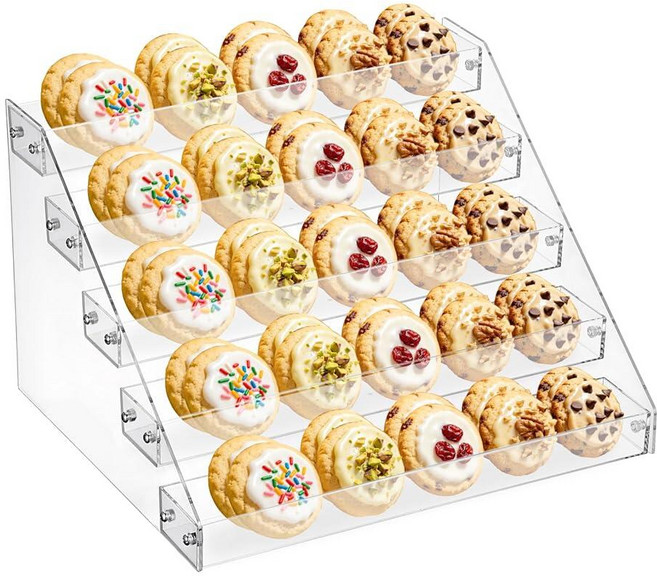 BSTKEY 5 Tier Cookie Display Stand Acrylic Riser for Donut Macaron Cupcake Dessert Tiered Baked