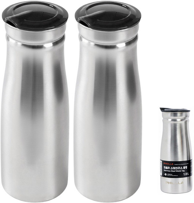 피올라 스테인리스 냉장고 물병 1000ml(1리터), 2개, 1L, 실버