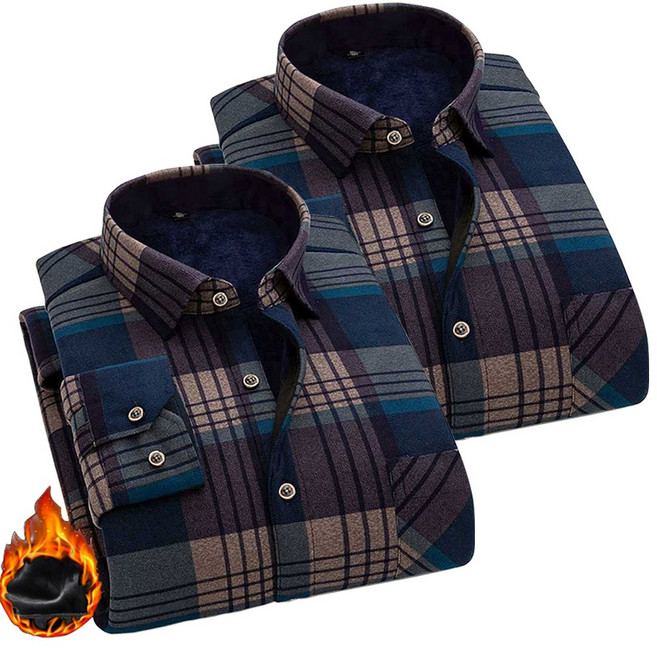 로로비 [1+1] 남성 체크 기모 셔츠 겨울 보온 남방 따뜻한 긴팔 티셔츠