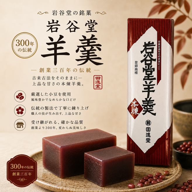 일본 직수입 이와야도 일본양갱 4가지맛 (호두/팥/흑설탕/말차 맛선택) 선물용, 혼네리(단팥), 255g, 1개