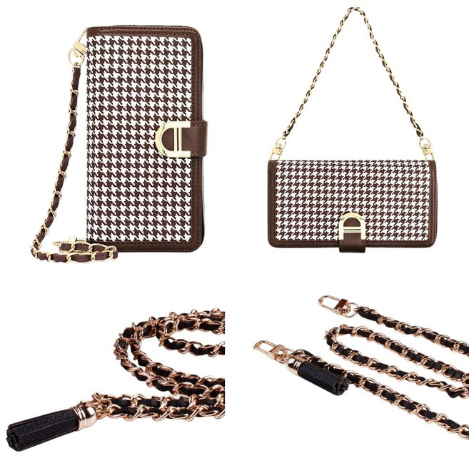 갤럭시 퀀텀2 케이스 SM-A826 가죽 하라인모 스몰 패턴 (지퍼) (손목 스트랩 + 가죽 메탈 (태슬 체인) 목걸이 줄 세트) 카드 지폐 수납 양면 더블 자석 지갑