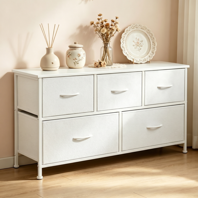 Home Cozy 패브릭 2단 5구 수납장 모던 다용도 수납장, 5개, 화이트