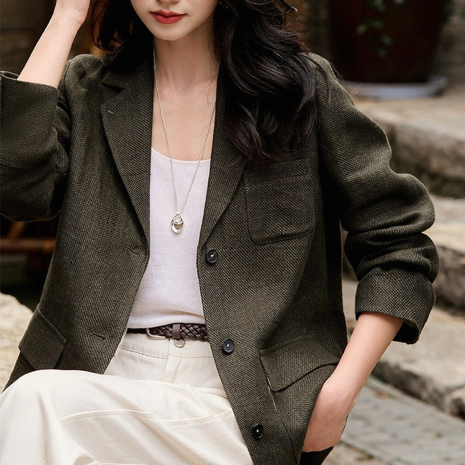 【輕薄會呼吸】亞麻西裝 休閒外套 短款西裝 春裝 女裝 春季新款 寬鬆版型 透氣舒適 通勤度假 2026早春穿搭
