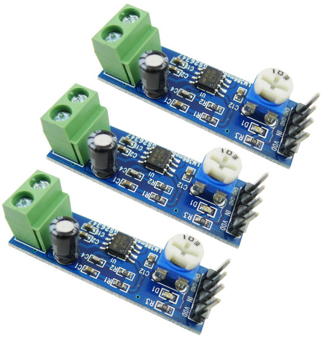 Ferwooh LM386 200배 이득 오디오 전력 증폭기 모듈 5V12V 입력 사운드 시스템 스피커 DIY용 0K 조절 가능 저항기 AMP 보드 탑재3PCS 팩