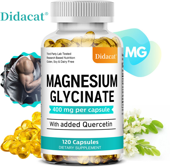 마그네슘 글리신 400mg 캡슐 케르세틴 함유 - 식물성 포뮬라 - 삼키기 쉬운 120캡슐 남녀노소용, 1개, 120회분