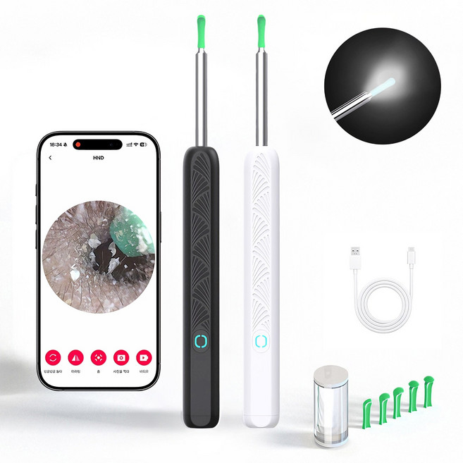 BOCAMOHN 스마트폰 고화질 내시경 귀이개 LED 귀이개 귀후비개 화이트, 1개, 1개입