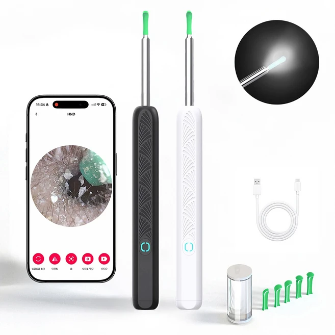 BOCAMOHN 스마트폰 고화질 내시경 귀이개 LED 귀이개 귀후비개 화이트, 1개, 1개입 - 쿠팡