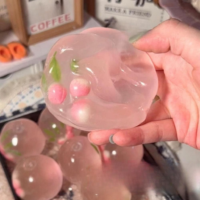 코코넛 찰떡 말랑이 쫀득쫀득 복숭아 스퀴시 스트레스볼, 흰색 가죽 링 4cm, 2. 복숭아 소르베 코코넛