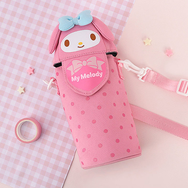 산리오 덮개있는 물병파우치 쿠로미 마이멜로디 헤드 물병 주머니 물통 크로스, 1개, 마이멜로디(PINK)