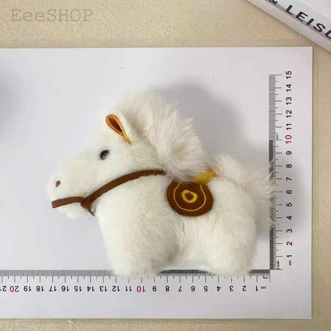 可愛毛絨小馬吊飾 鑰匙扣 包包掛件, 1個, 白色+棕色繩子（13.5*9cm）, 白色+棕色
