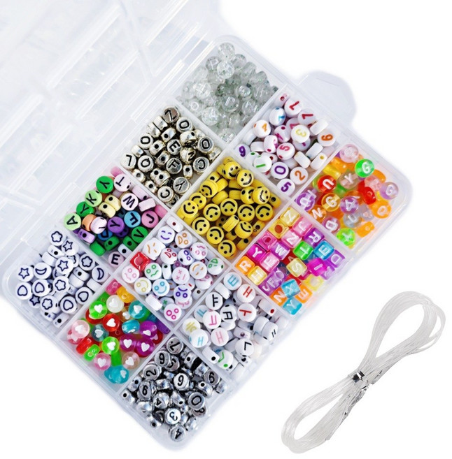 DIY 알파벳 이니셜 숫자 비즈 키트 12칸, 1개, 혼합