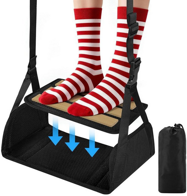 Airplane Foot Hammock for Plane Travel Detachable Bamboo Rest Long Flight Desk with Extended Adj